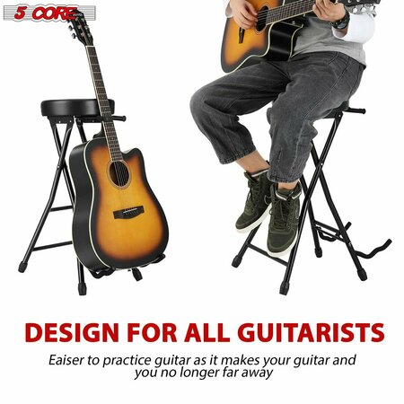 5 Core 5 Core Guitar Stool - w Comfortable Padded Seat - Foot Rest - Guitar Holder w 300 Lbs Capacity GSTOOL BLK